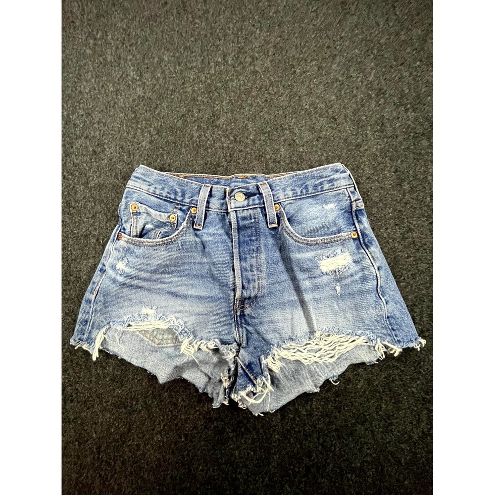 Levi's 501 Cut Off Shorts Womens 26 Blue Denim High Rise Distressed Frayed Hem